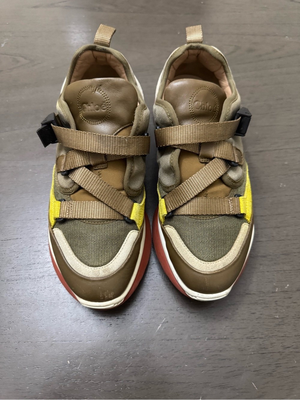 Chloe Women Sonnie Khaki Western Low Top Sneakers Size 38w Made In Italy